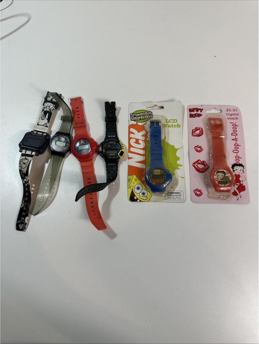 Vintage LCD Watch Lot Betty Boop SpongeBob CBX 6pcs Collection